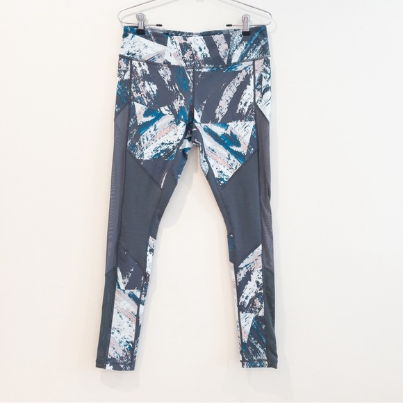Zella Abstract Pattern Grey Mesh Inset Workout Leggings Size Medium - Picture 2 of 7
